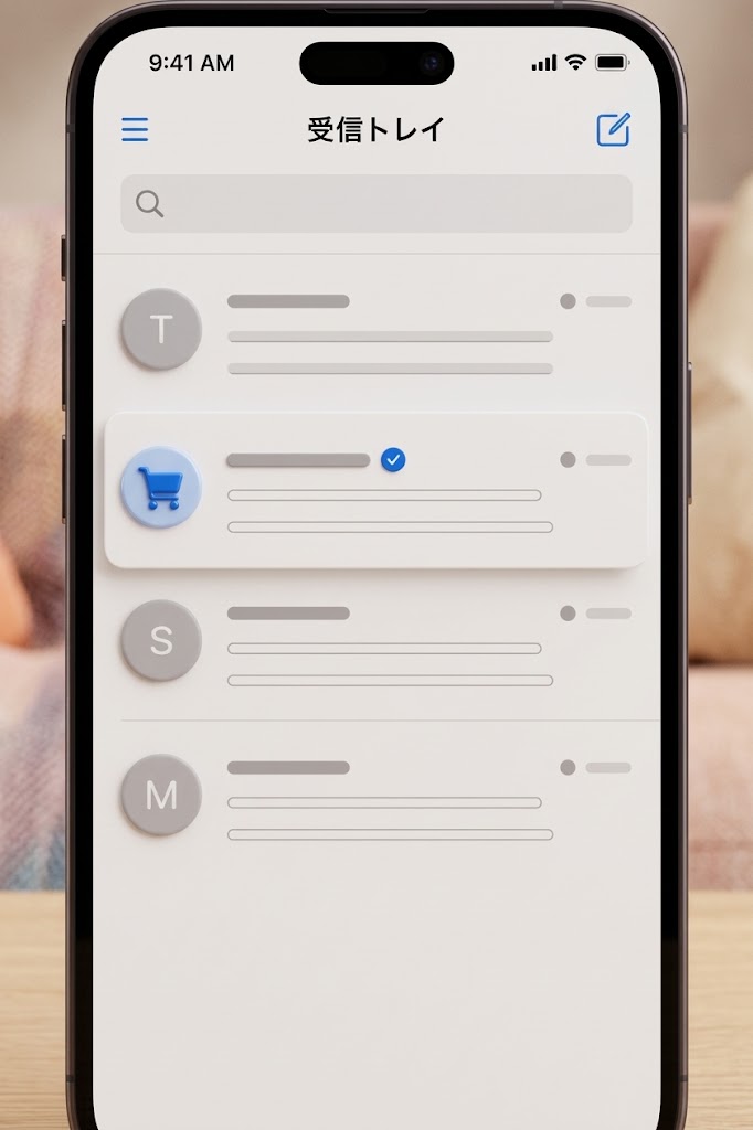 スマートフォンのGmailアプリで送信元にマークが表示されているイメージ