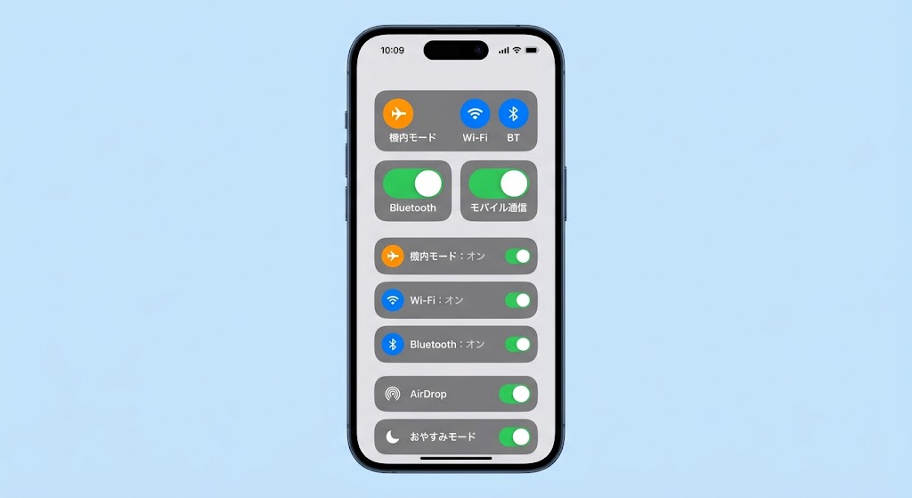 iPhoneで機内モード中にWi-Fi・Bluetoothを個別にオンにするイメージ