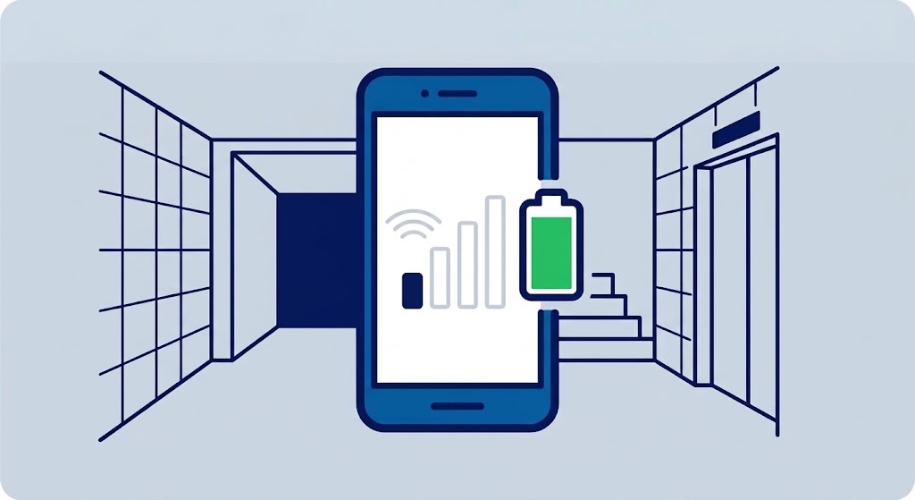 電波の弱い場所でのバッテリー節約のイメージ
